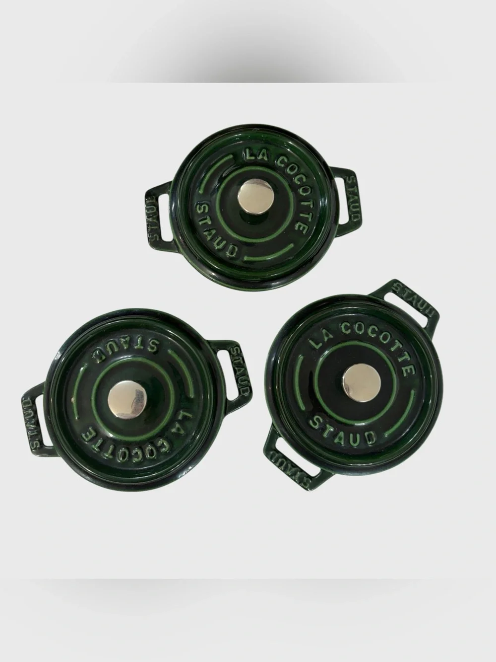 Staub set of 3 Green Enameled Cast Iron Mini Cocotte 1/4-Qt.